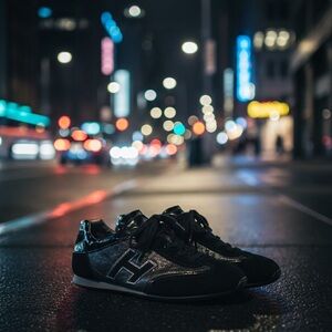 Hogan Italian Black Leather Sneakers Size 36 1/2 Euro 6.5